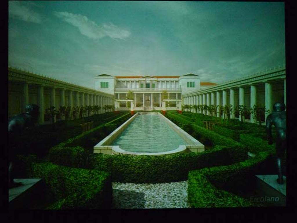 Villa dei Papyri, Herculaneum. September 2008. Drawing of reconstruction of peristyle, looking east to Villa.
Museo Archeologico Virtuale, Ercolano. Photo courtesy of Michael Binns.